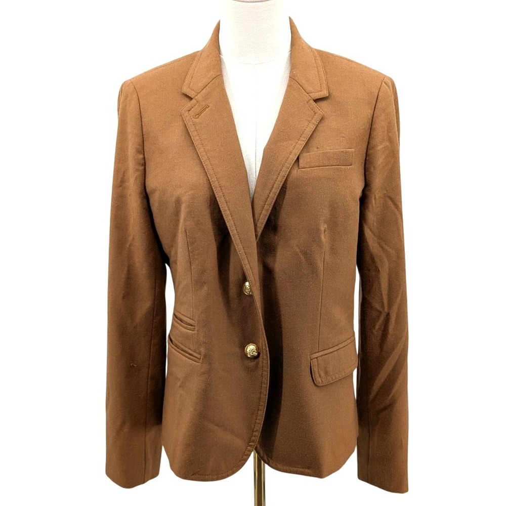 J Crew Schoolboy Blazer Womens 12 Camel Brown 100% Wool Gold Button Preppy